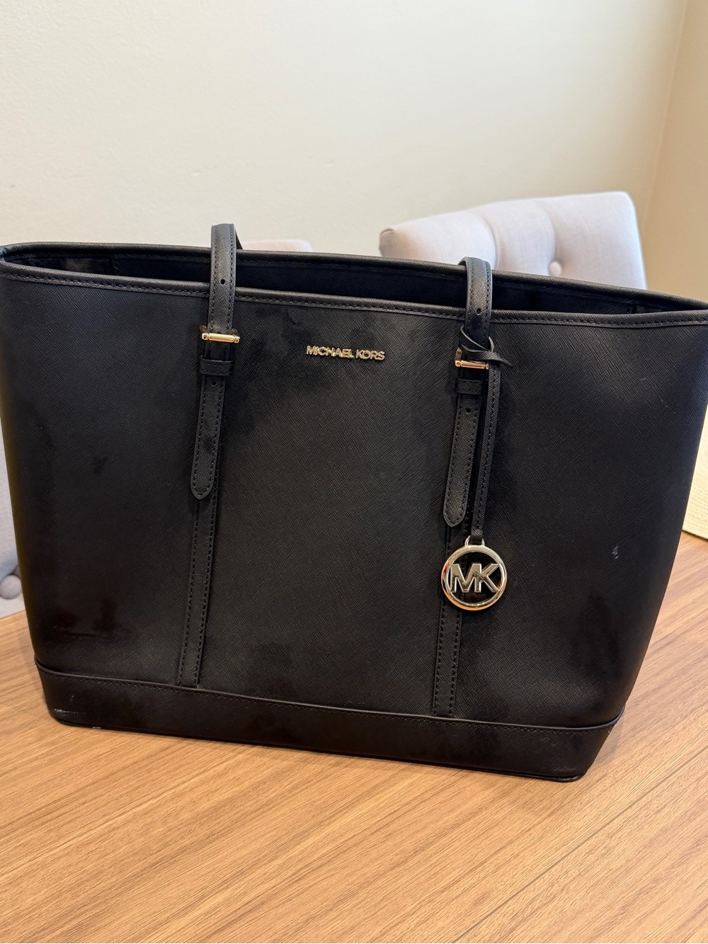 Michael Kors Jet Set Black Saffiano Leather Tote Bag – Large | Gold Hardware
